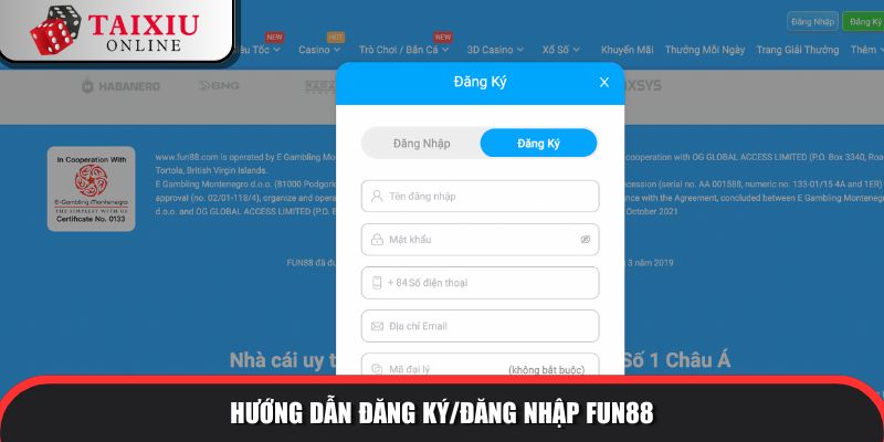 huong dan dang ky dang nhap fun88 259 Hướng dẫn đăng ký/đăng nhập tài xỉu đổi thưởng FUN88