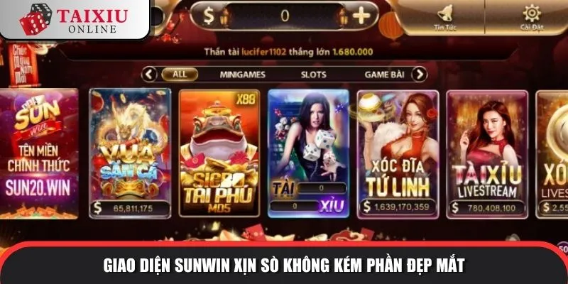 Giao diện SUNWIN xịn sò không kém phần đẹp mắt